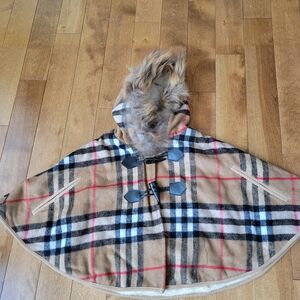 Kids Plaid Hooded Cape Coat